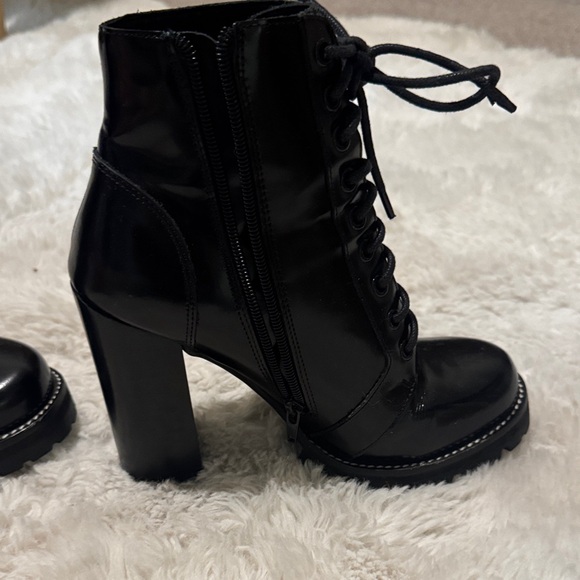Black Lace-Up Women's Boots shiny black legion Jeffrey Campbell 7 heeled tall - Picture 3 of 13